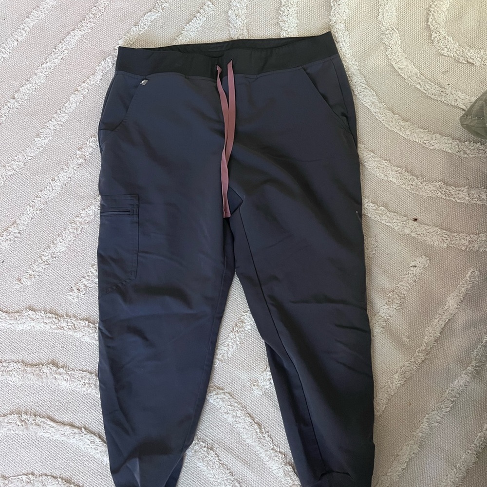Figs grey Jogger Pants with Pink Drawstring